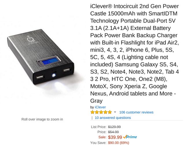 Fotografía - [Alerta Trato] iClever 15,000mAh paquete externo de la batería con la pantalla LCD y una linterna $ 28.99 en Amazon Después de $ 11 cupón de descuento